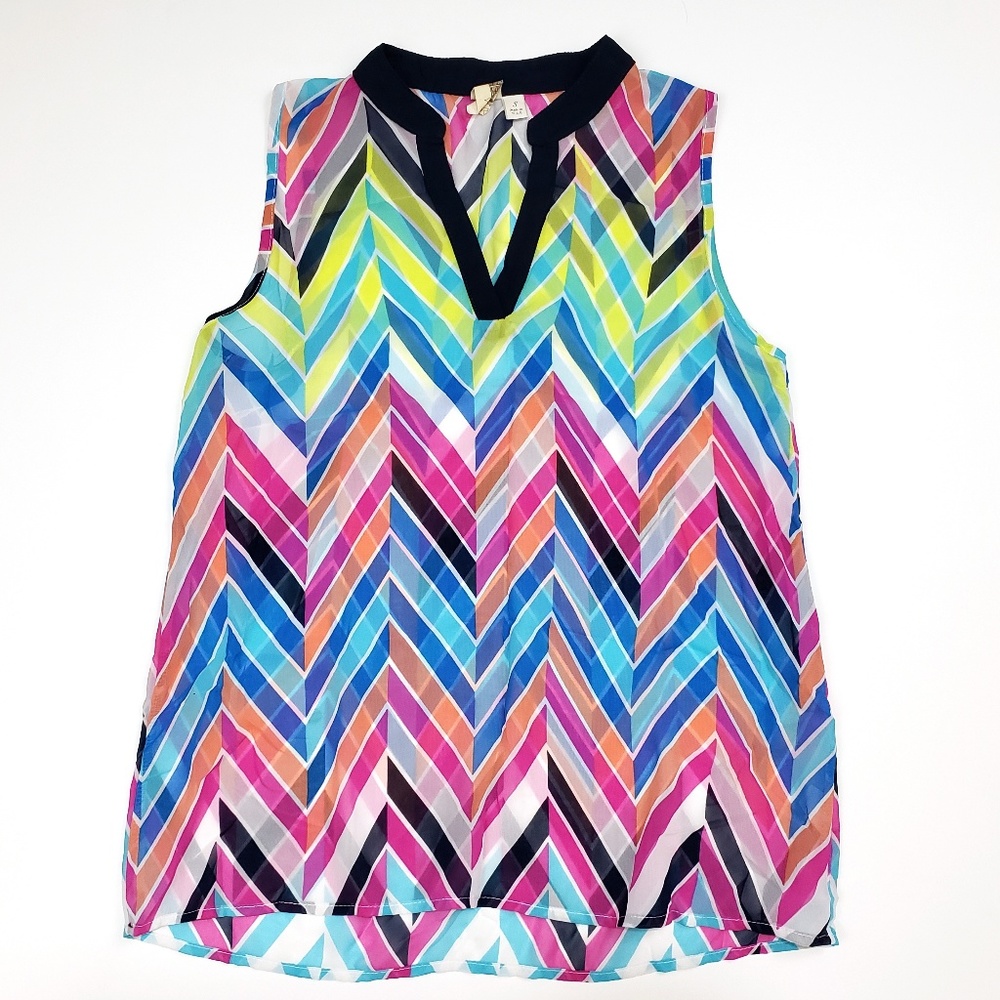 Francescas Rainbow Chevron Sleeveless Top S Sheer